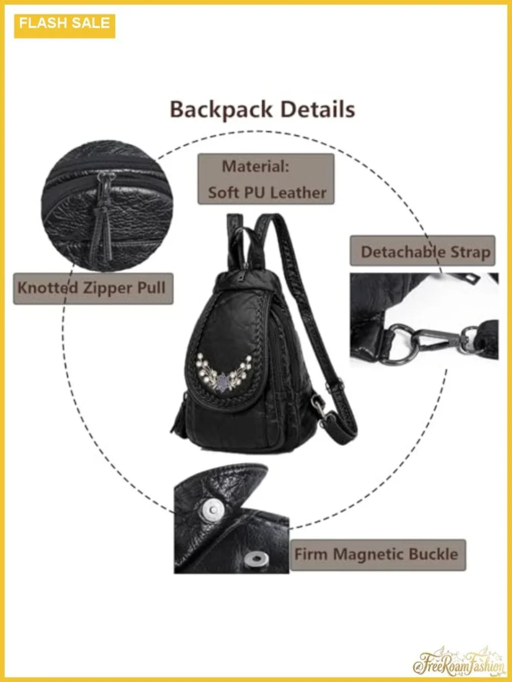 Women's Small Backpack Purse Soft Washed PU Leather Waterproof Mini Daypack